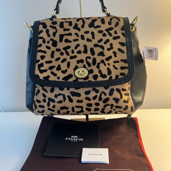 Coach Park Ocelot Hair Calf Leather Flap Satchel Shoulder Bag - Picture 4 of 8